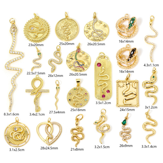 Bild von 1 Piece Eco-friendly Brass Pendants 18K Real Gold Plated Snake Animal Micro Pave Clear Cubic Zirconia