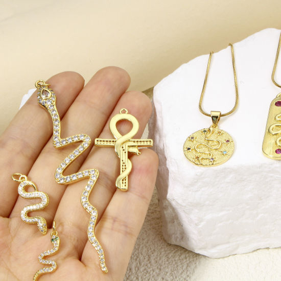 Bild von 1 Piece Eco-friendly Brass Pendants 18K Real Gold Plated Snake Animal Micro Pave Clear Cubic Zirconia