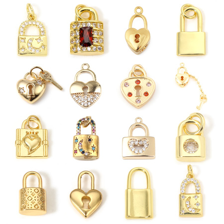 Eco-friendly Brass Charms 18K Real Gold Plated Lock