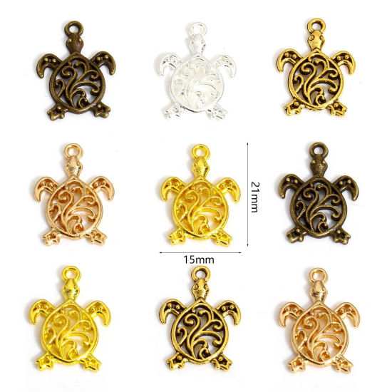Image de 50 PCs Zinc Based Alloy Ocean Jewelry Charms Multicolor Sea Turtle Animal Filigree 21mm x 15mm