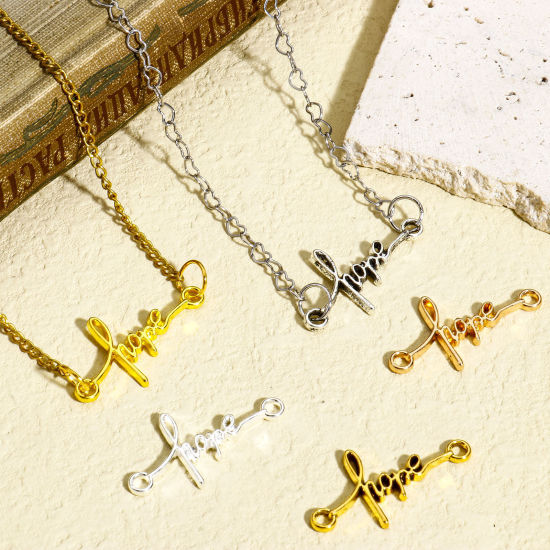 Picture of 50 PCs Zinc Based Alloy Positive Quotes Energy Connectors Charms Pendants Multicolor English Vocabulary Message " Hope " 33mm x 17mm