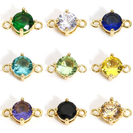 Picture of Brass & Glass Connectors Charms Pendants Gold Plated Multicolor Round 12mm x 8mm