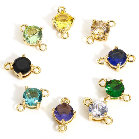 Picture of Brass & Glass Connectors Charms Pendants Gold Plated Multicolor Round 12mm x 8mm