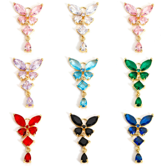 Picture of Brass & Glass Insect Charms Gold Plated Butterfly Animal Tassel Multicolor Rhinestone 3.2cm x 1.8cm