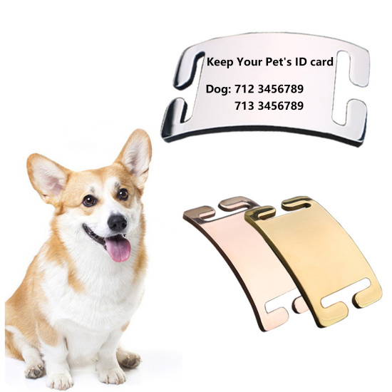 Picture of 2 PCs 304 Stainless Steel Pet ID Dog Collar Name Tag Blank Stamping Tags Connectors Charms Pendants Rectangle Mirror Polishing