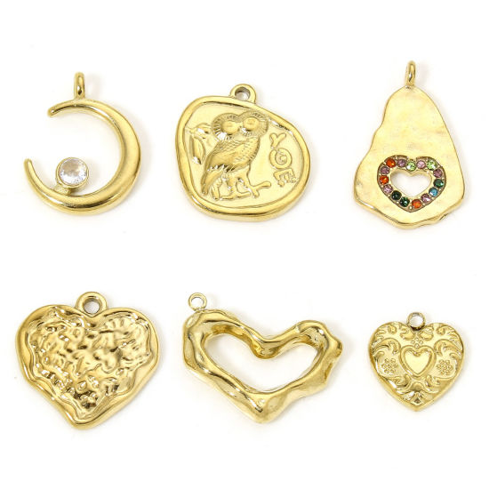 Изображение Eco-friendly Vacuum Plating 304 Stainless Steel Valentine's Day Charms Gold Plated Heart Wave