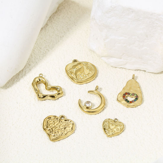 Picture of Eco-friendly Vacuum Plating 304 Stainless Steel Valentine's Day Charms Gold Plated Heart Wave