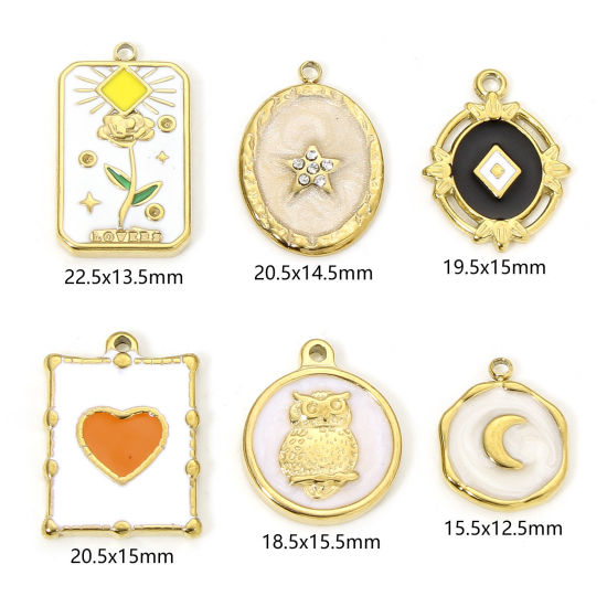 Image de Eco-friendly Vacuum Plating 304 Stainless Steel Stylish Charms Gold Plated Multicolor Oval Rhombus Enamel