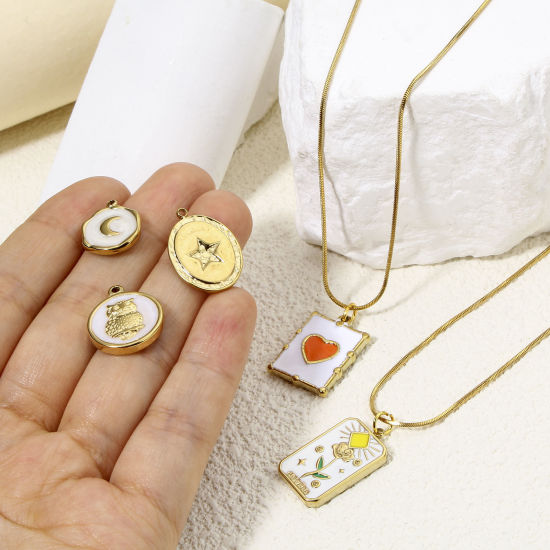 Изображение Eco-friendly Vacuum Plating 304 Stainless Steel Stylish Charms Gold Plated Multicolor Oval Rhombus Enamel