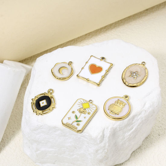 Picture of Eco-friendly Vacuum Plating 304 Stainless Steel Stylish Charms Gold Plated Multicolor Oval Rhombus Enamel