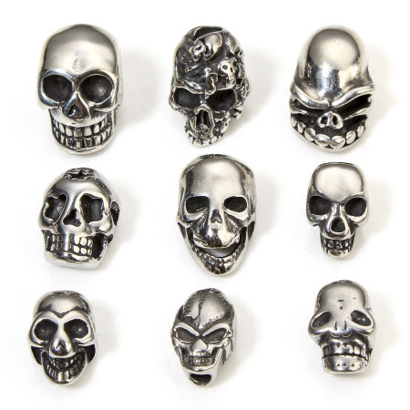 Picture of Eco-friendly 304 Stainless Steel Halloween Beads For DIY Jewelry Making Antique Silver Color Skull 3D