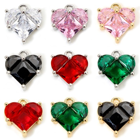 1 Stück Umweltfreundlich Messing und Glas Valentinstag Charms Echtgold plattiert Herz 11mm x 10mm