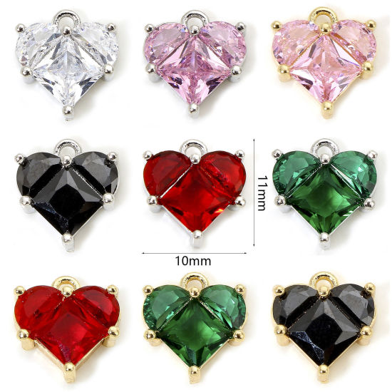 Picture of Eco-friendly Brass & Glass Valentine's Day Charms Real Gold Plated Heart 11mm x 10mm