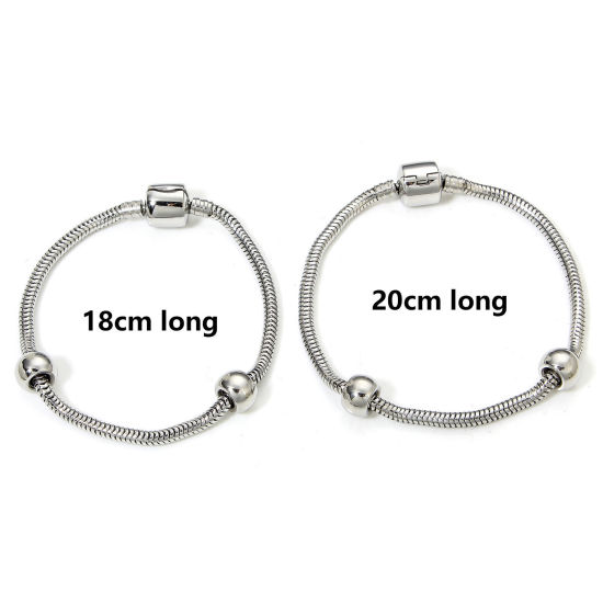 Picture of 304 Stainless Steel European Style Snake Chain Bracelets Silver Tone With Snap Clasp