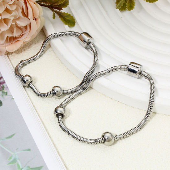 Picture of 304 Stainless Steel European Style Snake Chain Bracelets Silver Tone With Snap Clasp