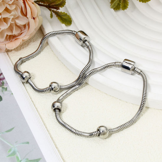 Picture of 1 Piece 304 Stainless Steel European Style Snake Chain Bracelets Silver Tone With Snap Clasp