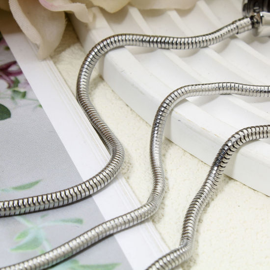 Picture of 304 Stainless Steel European Style Snake Chain Bracelets Silver Tone With Snap Clasp