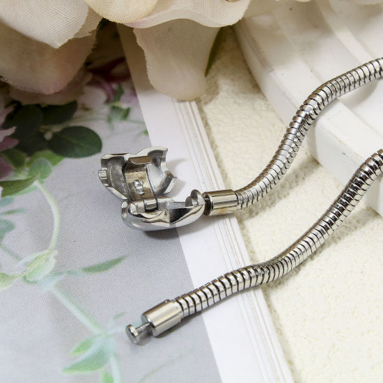 Picture of 304 Stainless Steel European Style Snake Chain Bracelets Silver Tone With Snap Clasp