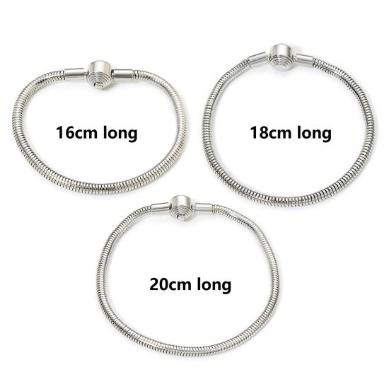 Picture of 304 Stainless Steel European Style Snake Chain Bracelets Silver Tone With Snap Clasp