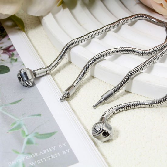 Picture of 304 Stainless Steel European Style Snake Chain Bracelets Silver Tone With Snap Clasp