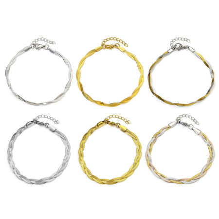 1 Unidad Enchapado al Vacío 304 Acero Inoxidable Cadena de Eslabones Hechos a Mano Pulseras Tejido 17.5cm longitud