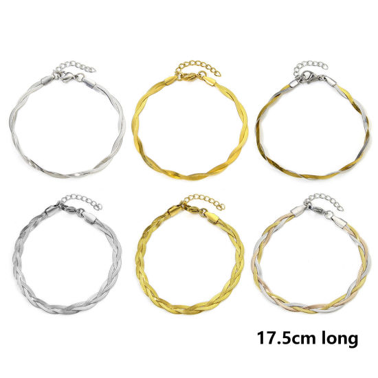 Immagine di 1 Pz Placcatura Sottovuoto 304 Acciaio Inossidabile Catena a Maglia Fatta a Mano Braccialetti Intreccio 17.5cm Lunghezza