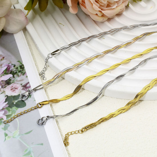 Immagine di 1 Pz Placcatura Sottovuoto 304 Acciaio Inossidabile Catena a Maglia Fatta a Mano Braccialetti Intreccio 17.5cm Lunghezza