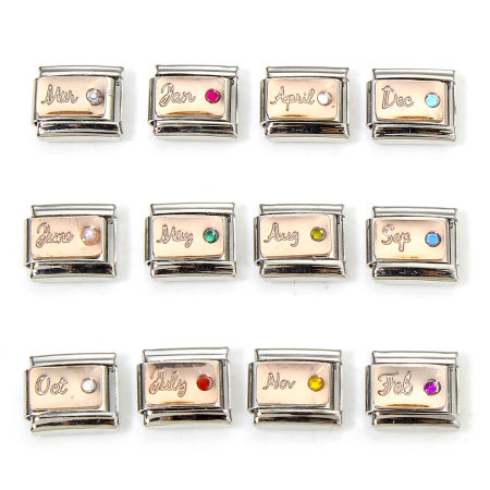 1 Stück 304 Edelstahl Monatsstein Charm-Armband mit italienischen Gliedern zur Herstellung von DIY-Schmuck Silberfarbe 10mm x 9mm