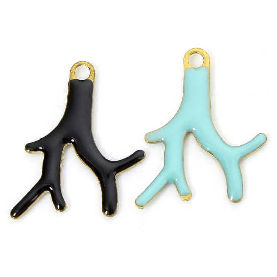 Immagine di 5 Pz Ottone Sequins Smaltati Ciondoli Colore di Ottone Multicolore Corallo Smalto 15mm x 13mm