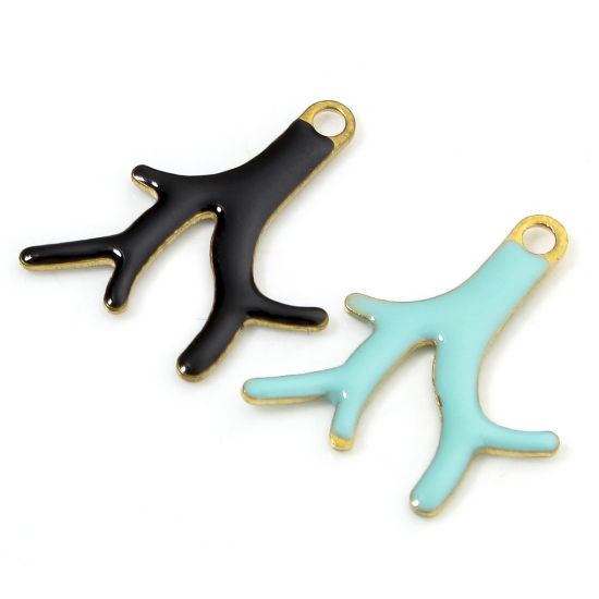 Immagine di 5 Pz Ottone Sequins Smaltati Ciondoli Colore di Ottone Multicolore Corallo Smalto 15mm x 13mm