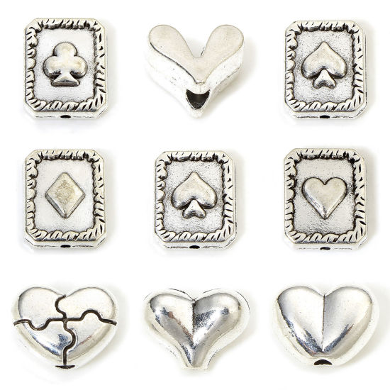 Image de 30 PCs Zinc Based Alloy Spacer Beads For DIY Charm Jewelry Making Antique Silver Color Heart
