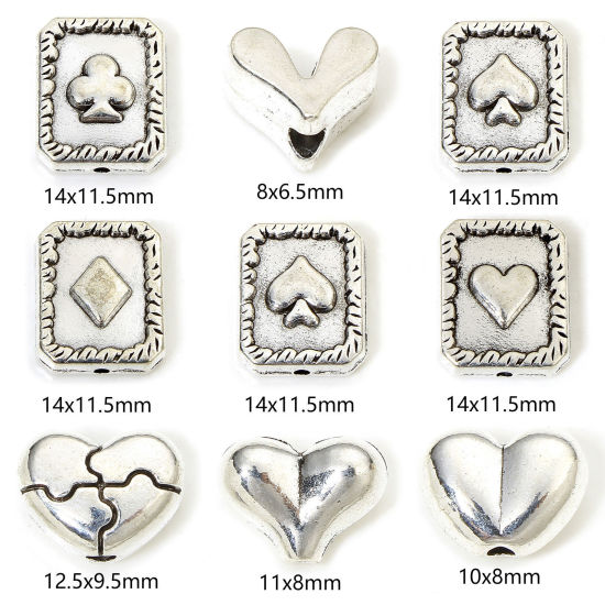 Image de 30 PCs Zinc Based Alloy Spacer Beads For DIY Charm Jewelry Making Antique Silver Color Heart