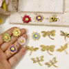 Bild von 1 Stück Umweltfreundlich 304 Edelstahl Pastoraler Stil Charms Biene Vergoldet Bunt Sonnenblume Emaille Transparent Strass