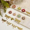 Bild von 1 Stück Umweltfreundlich 304 Edelstahl Pastoraler Stil Charms Biene Vergoldet Bunt Sonnenblume Emaille Transparent Strass