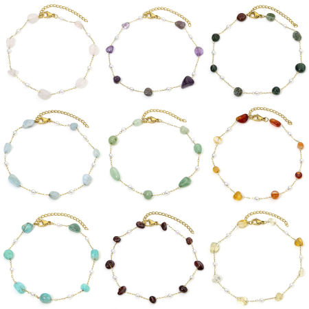 Picture of Vacuum Plating 304 Stainless Steel & Gemstone Link Cable Chain Anklet 18K Gold Plated Irregular