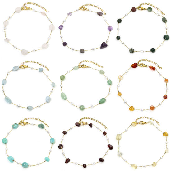 Picture of Vacuum Plating 304 Stainless Steel & Gemstone Link Cable Chain Anklet 18K Gold Plated Irregular