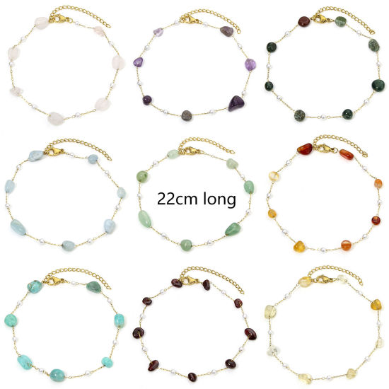 Picture of Vacuum Plating 304 Stainless Steel & Gemstone Link Cable Chain Anklet 18K Gold Plated Irregular