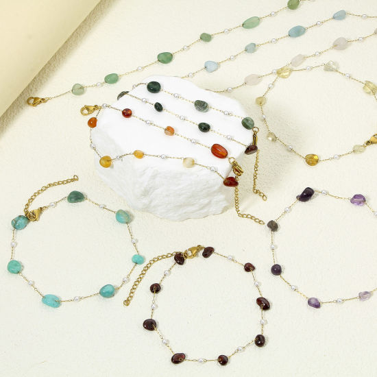 Picture of Vacuum Plating 304 Stainless Steel & Gemstone Link Cable Chain Anklet 18K Gold Plated Irregular