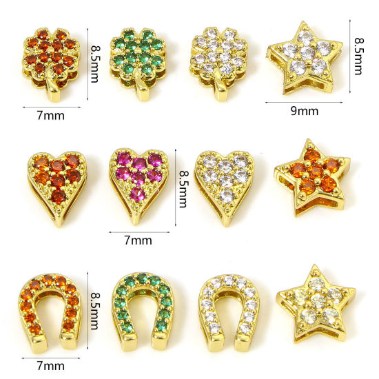 Immagine di 1 Pz Ipoallergenico Ottone Squisito Perline per la Creazione di Gioielli con Ciondoli Fai-da-te Placcato Oro 18K Fiore Cuore Micro Spianare Multicolore Cubic Zirconiae
