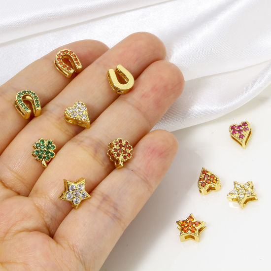 Immagine di 1 Pz Ipoallergenico Ottone Squisito Perline per la Creazione di Gioielli con Ciondoli Fai-da-te Placcato Oro 18K Fiore Cuore Micro Spianare Multicolore Cubic Zirconiae