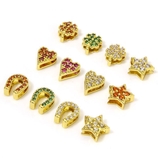 Immagine di 1 Pz Ipoallergenico Ottone Squisito Perline per la Creazione di Gioielli con Ciondoli Fai-da-te Placcato Oro 18K Fiore Cuore Micro Spianare Multicolore Cubic Zirconiae