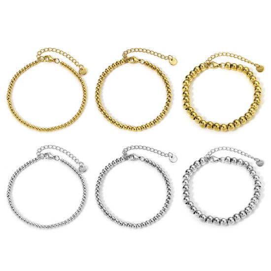 Picture of Vacuum Plating 304 Stainless Steel Beaded Chain Bracelets With Lobster Claw Clasp And Extender Chain