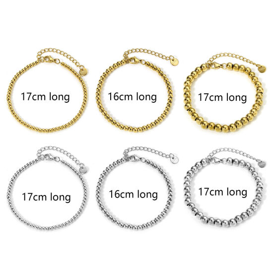 Picture of Vacuum Plating 304 Stainless Steel Beaded Chain Bracelets With Lobster Claw Clasp And Extender Chain