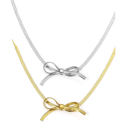 1 Unidad 304 Acero Inoxidable Cadena de Serpiente Plana Collares Nudo Mariposa Con Broche de Langosta y Extensor Cadena 32.5cm longitud