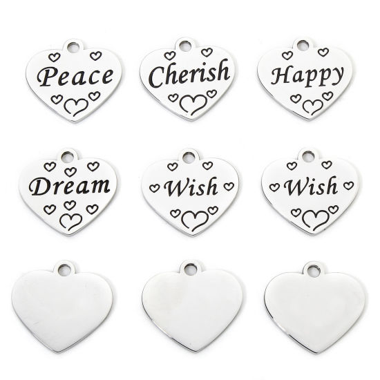 Picture of 304 Stainless Steel Charms Silver Tone Heart Corrosion 20mm x 19mm