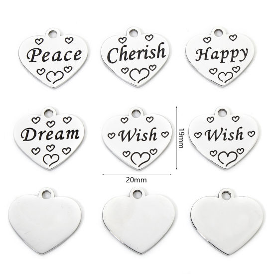 Изображение 1 Piece 304 Stainless Steel Charms Silver Tone Heart Corrosion 20mm x 19mm