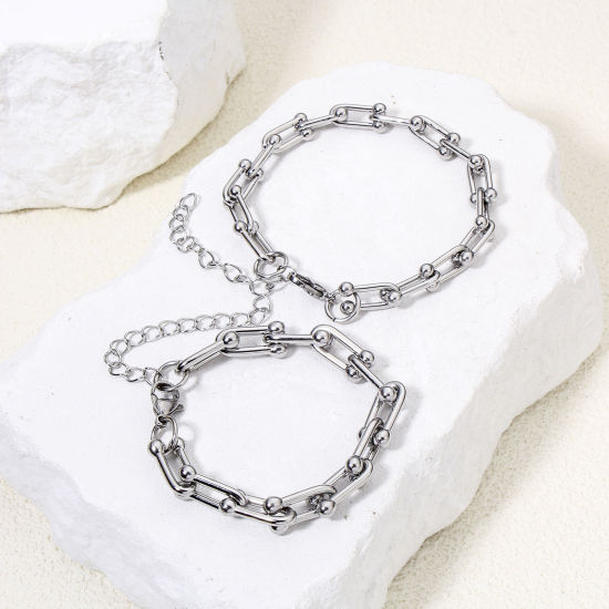 Bild von 1 Piece 304 Stainless Steel Handmade Link Chain Bracelets Silver Tone With Lobster Claw Clasp And Extender Chain 17cm(6 6/8") long