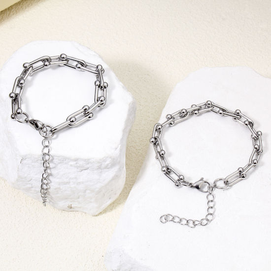 Bild von 1 Piece 304 Stainless Steel Handmade Link Chain Bracelets Silver Tone With Lobster Claw Clasp And Extender Chain 17cm(6 6/8") long