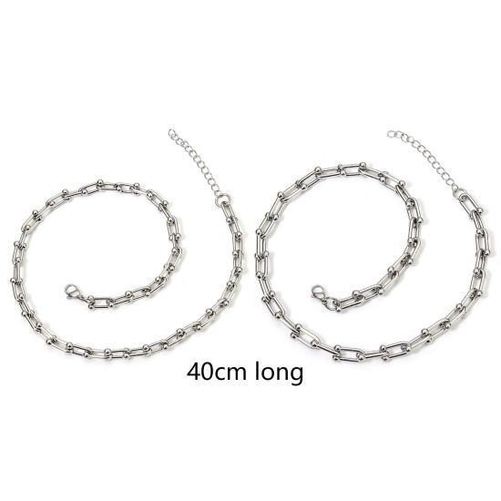 Picture of 304 Stainless Steel Handmade Link Chain Necklace For DIY Jewelry Making Silver Tone 40cm(15 6/8") long