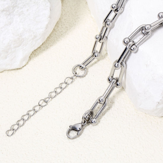 1 Piece 304 Stainless Steel Handmade Link Chain Necklace For DIY Jewelry Making Silver Tone 40cm(15 6/8") long の画像